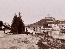 ITALIE Turin Riva del Po Monte dei Cappuccini Photo G. Brogi 1870 Stereo Vintage