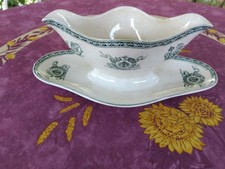 Saucière sur Plateau Faience Longwy Modèle Talma Décor Abeilles Lauriers Verts 2