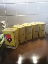 Lot boîte banania Y A Bon ancienne Riz Farine Pâtes Sucre Chicorée Métal Fer Pub