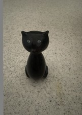 Ancien Très Rare Statuette Chat noir en pierre  (noire/marron effet marbré) 12cm