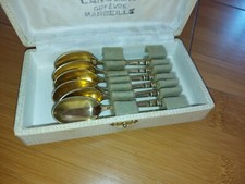 Coffret 6 cuillères à café , moka , Ercuis , poinçon Centaure (  Vermeil )