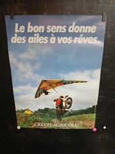 AFFICHE  PHOTO  MOTO CROSS   PLANEUR CREDIT AGRICOLE   VERS  1983  80X60CM