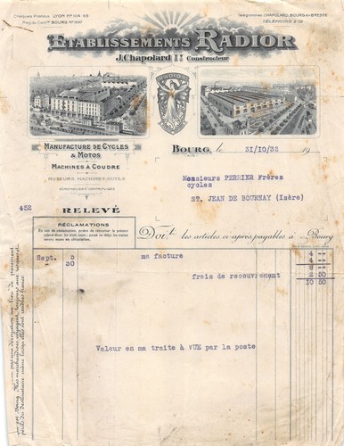 Facture 1932 ets radior a - facture,