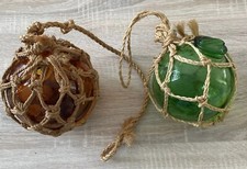 Lot 2 Flotteurs de pêche en verre soufflé Boules Marine Vert et Ambrée