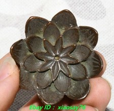 1.6''Old Antique Chinese Dynasty Bronze Lotus Flower Lucky Statue Sculpture