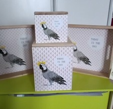 Lot Plateaux Et Boîtes Bois Thème Tropical