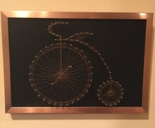 Framed Big Wheel Bicycle Wire and Nail Wall Art, Wire Art