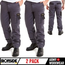 2 X Hommes Travail Pantalon Durable Industriel Cargo Poche Élastique Gris/Noir