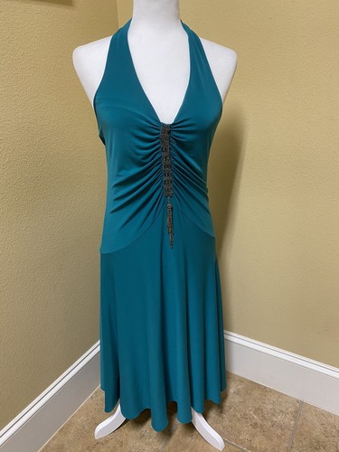 Teal summer halter dress - summer, with
