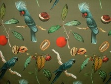 Cockatoo Vert Olive Peluche Velours Perroquet Oiseau Tissu Rideau Tapisserie