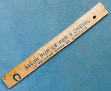 Ancienne règle en bois publicitaire SAVON Le Fer à cheval Double décimètre