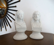 Bustes en porcelaine biscuit Jésus christ et Vierge Marie XIX ème , empire