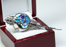 925 Argent - Broche Moderniste Vintage Grande - Émail