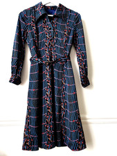 Robe Pure Vintage Japon '70 Ceinture assortie Bleu Rose Excellent état T 34 36 !