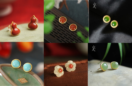 6pc gemstone stud - earrings, set