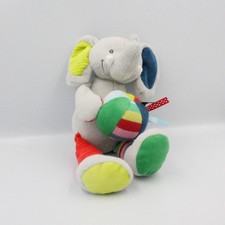 Doudou musical éléphant gris bleu vert rouge jaune balle INFLUX - 23480