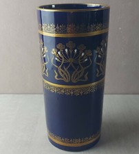 Ancien vase rouleau, bleu, en céramique émaillée, Lunéville napoléon III