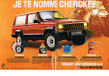 PUBLICITE ADVERTISING  1985    RENAULT JEEP CHEROKEE  4X4  ( 2 PAGES)