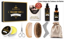 Kit Coffret Complet Entretien Barbe Shampoing Huile Baume Brosse Peigne Ciseau 