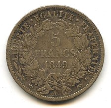 IInd REP 5 FRANCS 1849 A PARIS