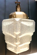 MAGNIFIQUE GLOBE VERRE GIVRE, SKYSCRAPER, BUILDING, LAMPE, SUSPENSION, ART DECO