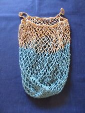 Sac à provision course filet au crochet coton beige laine bleue ancien vintage 