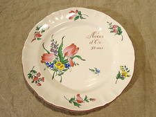 Plat rond assiette Noces d'Or faïence Lunéville KG modèle réverbère décor floral