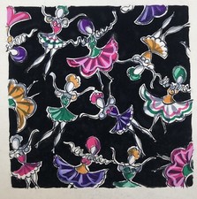 Dessin Gouache Originale Maquette Etoffe Mode Atelier Testemale Danseuses 50-70s