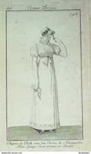 Gravure Costume Parisien 1808 # 913 (eau forte) Fichu Guimpe croisé