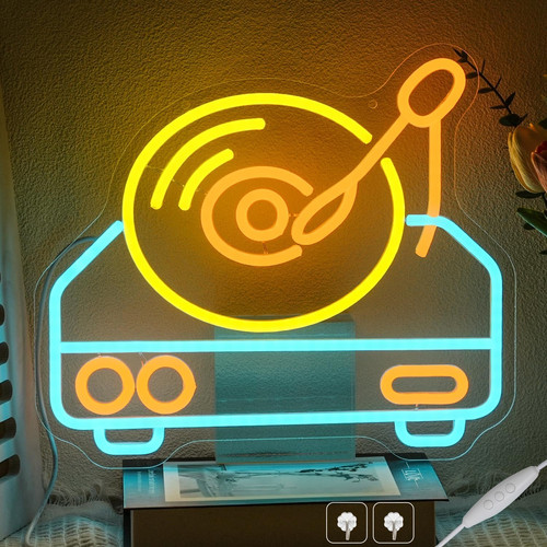 Vintage record player neon - player,