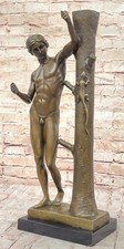Bronze Sculpture Statue Érotique Nu Homme Signée Cadeau Piédestal Figurine