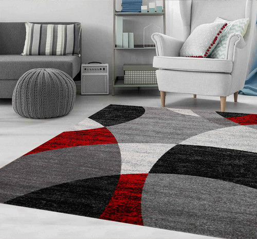 Tapis salon rouge gris - salon, noir
