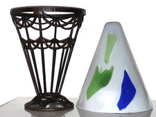 GRAND VASE COUPE FER FORGÉ MARTELÉ VERRE FAIT MAIN  ART DECO MODERNISTE