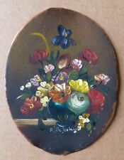 Peinture miniature sur cuivre signée  De Scolari Bouquet de fleurs painting