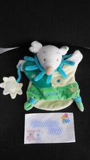 DOUDOU ET COMPAGNIE marionnette souris verte blanc brodé soleil
