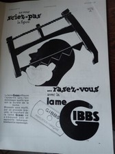 lame de rasoir GIBBS + réfrigérateur FRIGECO pub papier ILLUSTRATION 1932