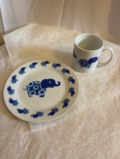 BLAFRE ensemble mug et assiette décor éléphants