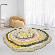 Tapis Laine Rond Couleur Chaude, Cercles Multi-colores, Jaune, Vert, Rose Poudré