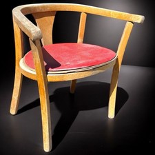 Fauteuil enfant vintage bois et cuir ancien style Baumann chaise rétro déco