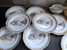 6 assiettes poisson et 1 saucière Saint Amand vintage french old plates