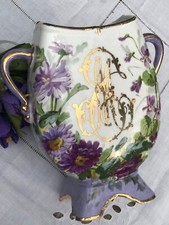 SUPERBE VASE ANCIEN LIMOGES PL 19eme Dorures Monogramme Peint main Parme Violet