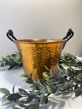 Ancien Chaudron en Cuivre Martelé Cache Pot de Fleurs Vintage Rétro Seau Plantes