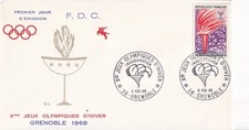 ENVELOPPE 1er jour timbre 1968 JEUX OLYMPIQUES HIVER GRENOBLE PORTEUR FLAMME 1