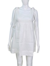 Robe Mini Courte Sans Manches À Encolure Ronde Pour Femme En Ramie Blanche S