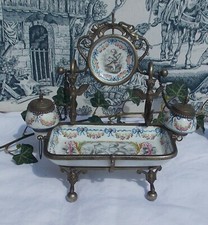 ANCIEN ENCRIER PORTE MONTRE PORCELAINE monture bronze LEBEUF MILLIET ET CIE