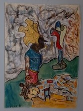 "Hallucinations À La Vache..." Art Brut Pastels Secs 1993 42/30cm