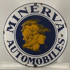 Plaque émaillée Minerva Automobiles - Ø 50 cm (19,7") - Décor métal...