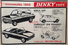 Publicité 1968 Dinky Toys Simca 1100 Peugeot 204 cabriolet 