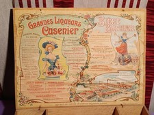 Boite no tôle 1900 Bière KARCHER Litho Femme seins corsage pin up CUSENIER Bois