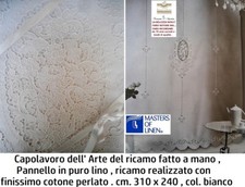 Store Lin Broderie à la Main Entaille Aiguille Ecc. Cm. 310 x 240 Coul. Blanche